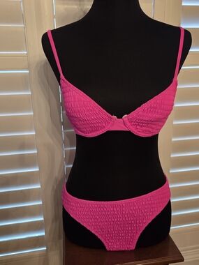 Xhilaration Bright Pink Smocked Bikini Set Size XS